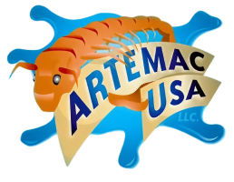 Artemia logo with blue splash design